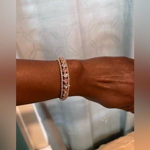 Pink Crystal Gold Zircon Iced out bangle bracelet.